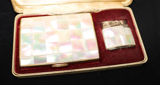 An Aspinall cuff, paste brooch & cased Ronson lighter & cigarette case